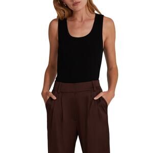 Favorite Daughter Black 'The Take It Easy' Merino Wool Rib Scoop Neck Tank Top